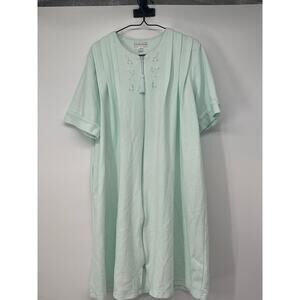 Miss Elaine Pastel Green Full Zip Cotton Robe Size M Loungewear Comfort‎